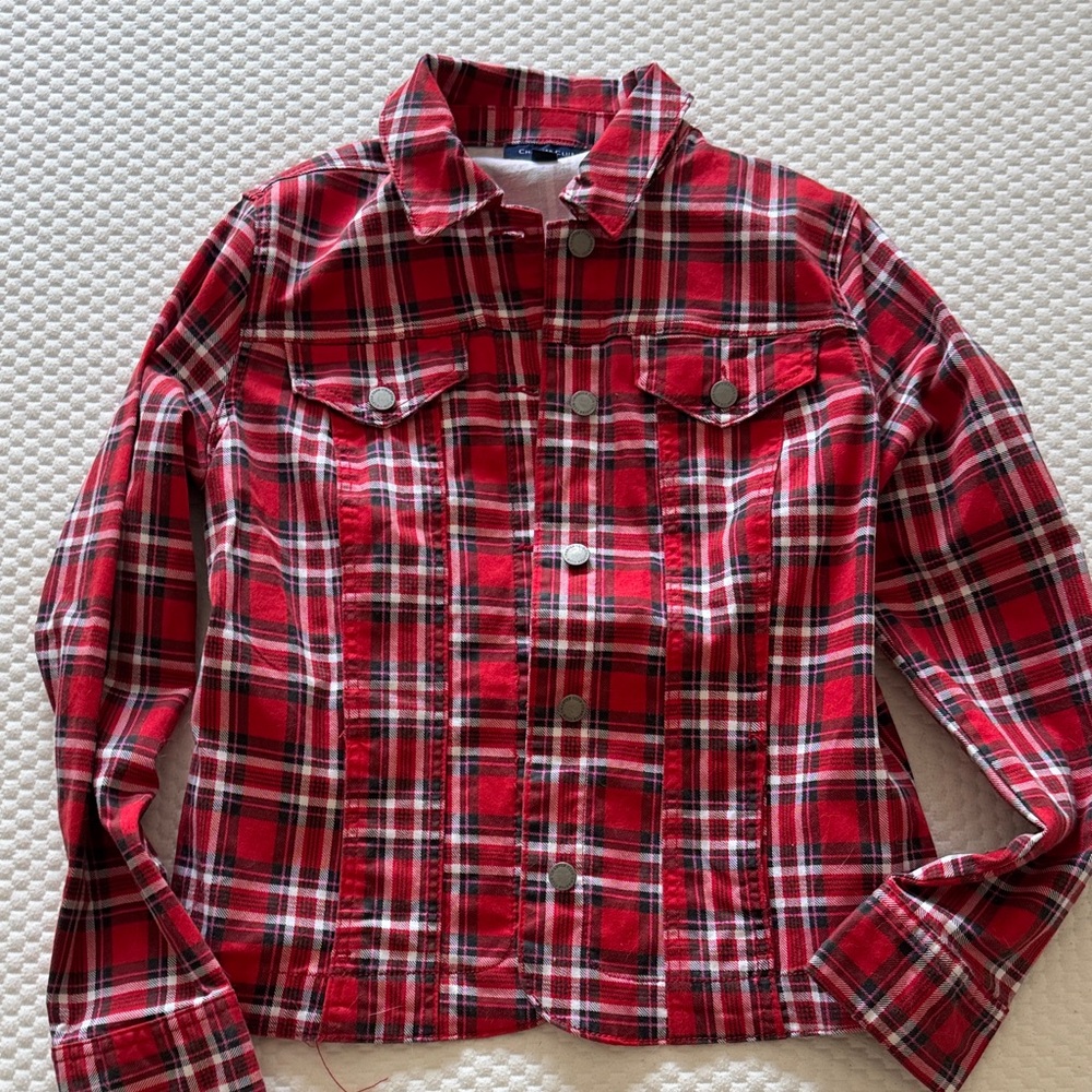 Charter Club Red Plaid Jean Jacket
